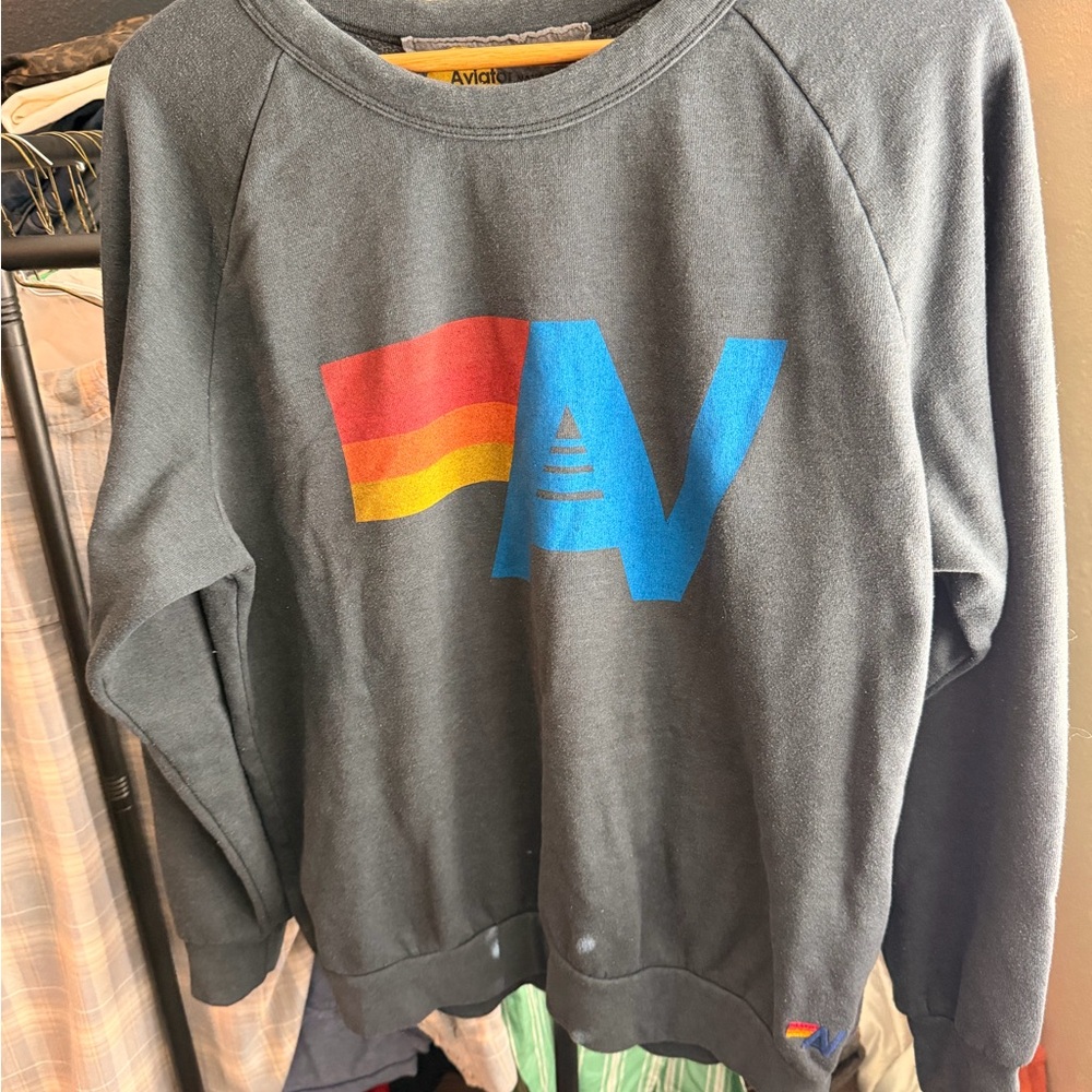 Aviator Nation Dark Blue Sweater with Multicolor Logo